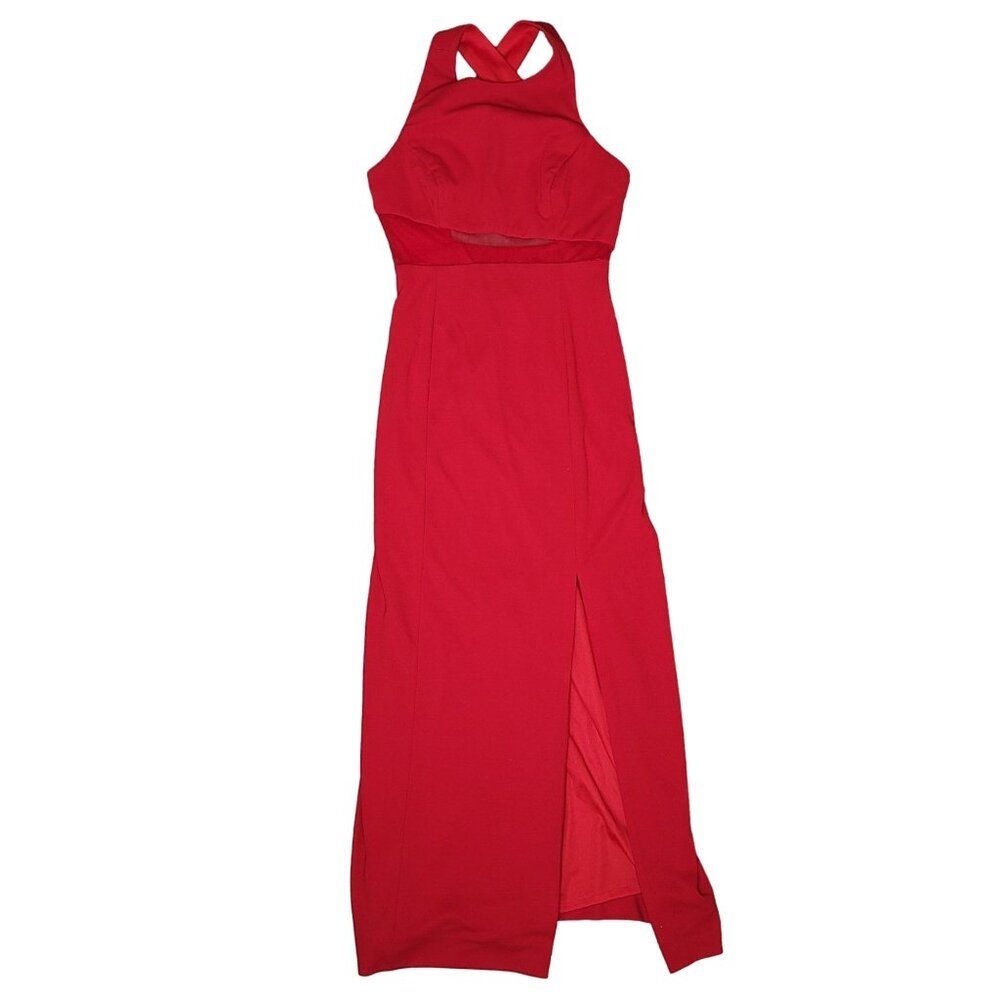 Faviana Stunning Red Evening Gown Prom Dress By Size 6 open back mesh side slit